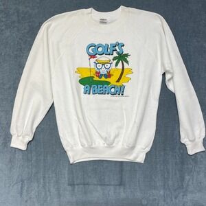 VTG AmaPro Golf's A Beach Sweatshirt Mens XL White Cotton Crew Neck Fleece Lined